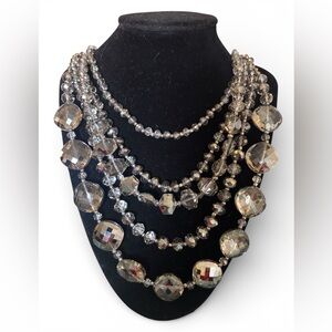 Elegant Vintage Silver/Gray Multi-Layer Chunky Glass beaded Statement Necklace